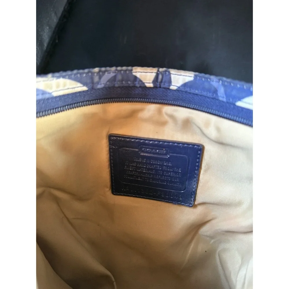 Coach Women's Blue White Logo Pattern Shoulder Bag Zip Designer